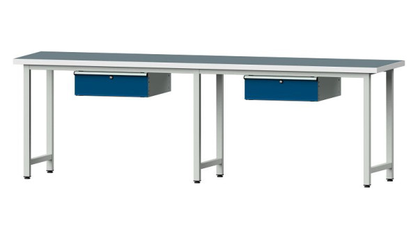 Bancs de travail ANKE table de travail, modèle 93, 2800 x 700 x 890 mm, RAL 7035/5010, UBP 40 mm, 400.425