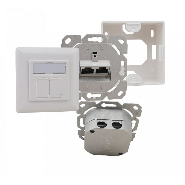 Boîte de jonction Helos, Cat 6A (EIA/TIA), AP/UP, 2 ports, vertical, blanc pur, 262784