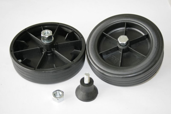 Jeu de roues ELMAG Ø 125mm complet avec axe, tampon pour SUPERFOX 240/8/30W (roues+essieu également possibles pour EA 220), 9201212
