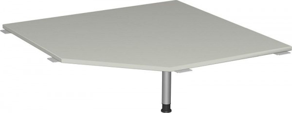 geramöbel plaque de liaison pentagone 90° avec pied d'appui, avec guide-câble, réglable en hauteur, 1225x1225x680-800, gris clair/argent, S-555010-LS