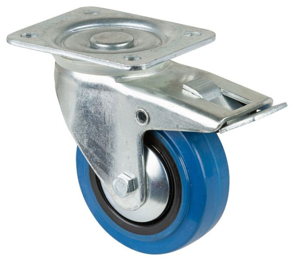 Rouleau de transport BS rollers avec frein, largeur 32 mm, Ø100 mm, jusqu'à 200 kg, pneus élastiques bleus, corps de roue en plastique, roulement à rouleaux, LS520.B61.101