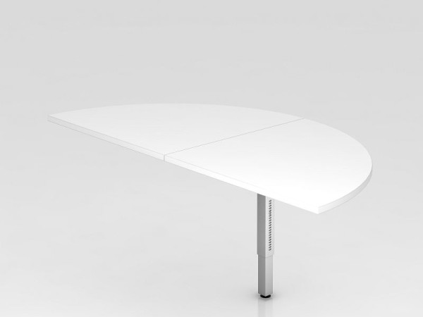 Hammerbacher table d'extension 2x quart de cercle/socle carré blanc/argent, demi-cercle pour fixation sur un bureau, VRA160/W/S