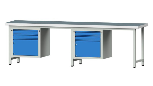 Établis ANKE Établi combiné, modèle 732 E, 2800 x 700 x 850 mm, RAL 7035/5012, UBP 50 mm, 511.005