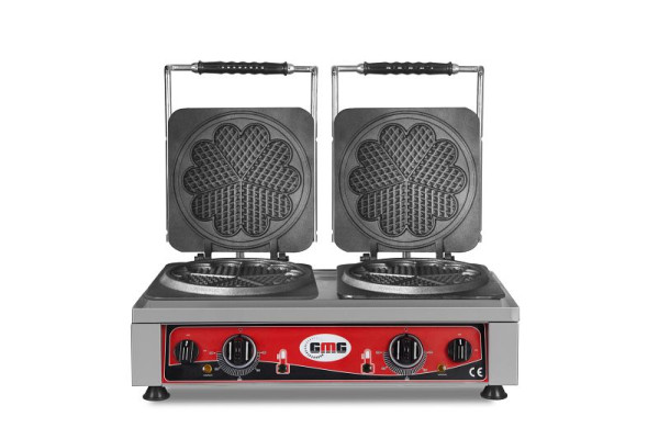 Gaufrier GMG Amore-L, 2x Ø 19 x 1,5 cm, 50° à 300°C, plaque de cuisson fixe en fonte, canal de récupération des graisses sur tout le pourtour, boîtier en acier inoxydable, KGW-21L