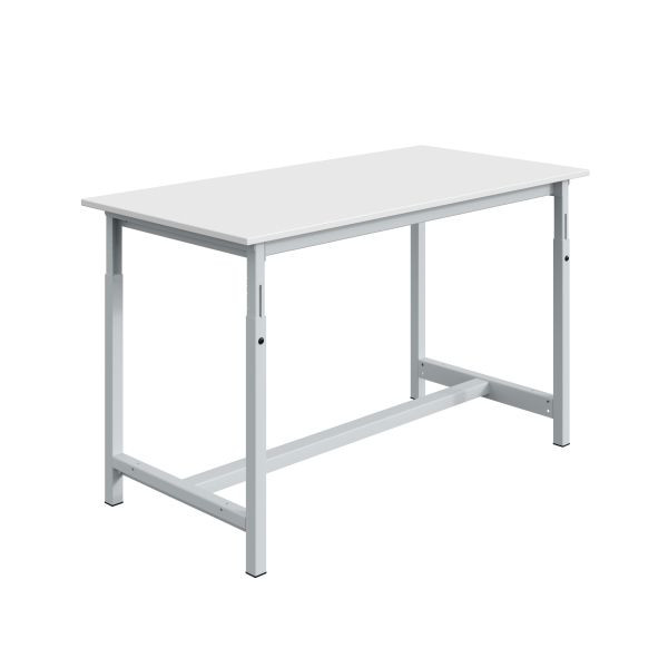 Etabli SOFAME PTH, réglable en hauteur mécaniquement, L 1800 x P 750 x H 770 à 1050 mm, plan de travail stratifié RESITOP 30 mm, gris clair RAL 7035, W010020284GC