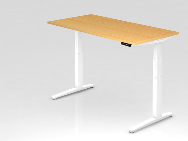 Bureau assis-debout électrique Hammerbacher 160x80cm hêtre/blanc, forme rectangulaire, VXBHM16/6/WW