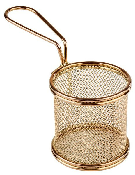 Panier de service APS, Ø 8 cm, hauteur : 7,5 cm, anse 9,5 cm, acier inoxydable, aspect doré, -SNACK HOLDER-, 40602