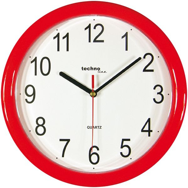 Horloge murale à quartz Technoline rouge, cadre en plastique, dimensions : Ø 250 x 24 mm, WT 600 rouge
