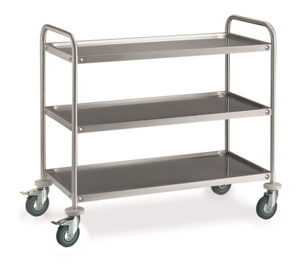 Chariot de service Locher, 3 étagères, roulettes de protection contre les chocs, 122851