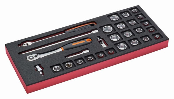 Insert Bahco 1/3, clé à douille + accessoires 3/8", 28 pièces, FF1E2103