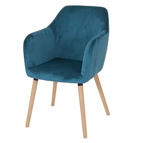 Chaise de salle à manger Mendler Malmö T381, chaise chaise de cuisine, design rétro des années 50, velours, pétrole, pieds légers, 61200