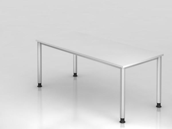 Bureau Hammerbacher 4 pieds rond 180x80cm blanc/argent, forme rectangulaire, VHS19/W/S