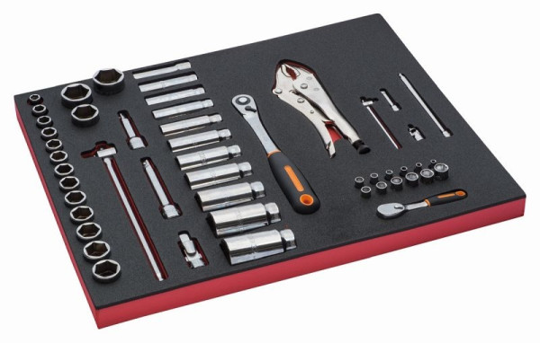 Insert Bahco 3/3, clé à douille + accessoires 1/2" + 1/4" + PINCE GRIP, 50 pièces, FF1A25