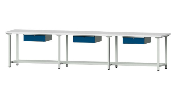 Bancs de travail ANKE table de travail, modèle 203, 4050 x 800 x 890 mm, RAL 7035/5010, KSP 40 mm, 401.537