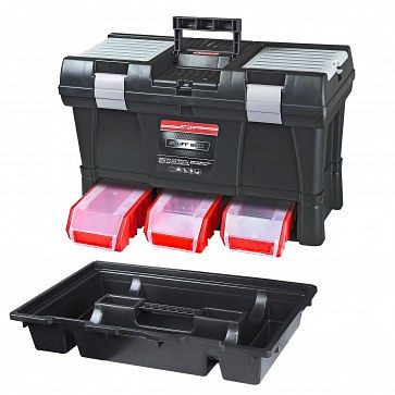 Mallette à outils ADB Stuff Module System Basic Alu, dimensions du coffret LxPxH : 525x256x325 mm, couleur des bacs empilables : rouge, couleur de la mallette à outils : noir, 15517