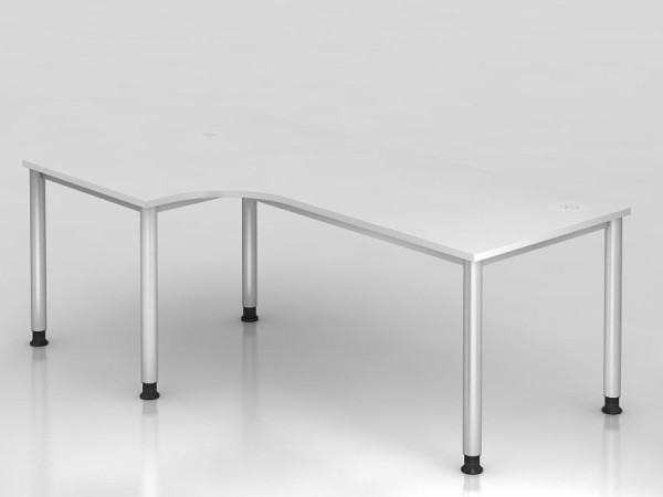 Table d'angle Hammerbacher 4 pieds ronde 200x120cm 90° blanc/argent, forme d'angle 90°, peut être montée à gauche ou à droite, VHS82/W/S