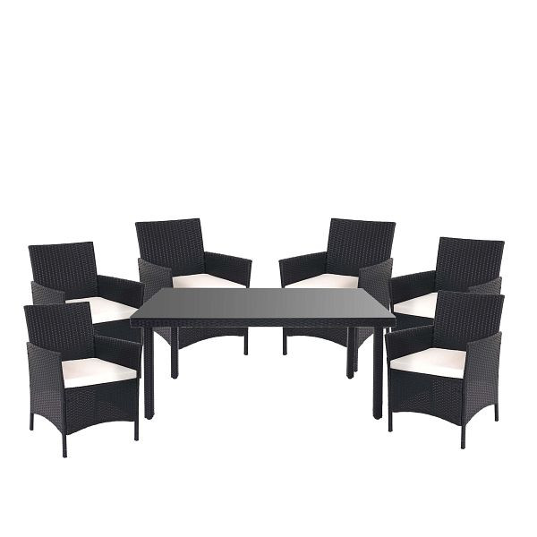 Mendler Halden ensemble en polyrotin, salon de jardin, ensemble de balcon, ensemble de sièges, anthracite, coussins crème, 52354+3x52031