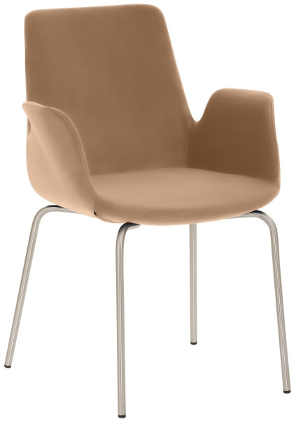 Fauteuil Mayer Sitzmöbel , structure 4 pieds, aspect acier inoxydable chromé brossé, marron clair, 2009_V4_30485