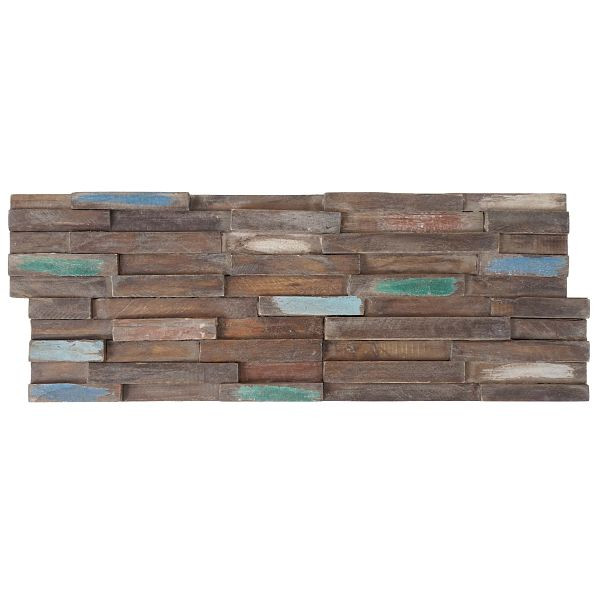 Mendler ensemble de 10 tuiles en bois de teck HWC-B95 (1 m²), carreaux muraux 3D revêtement mural carreaux de mosaïque panneaux muraux marron vintage, 60904