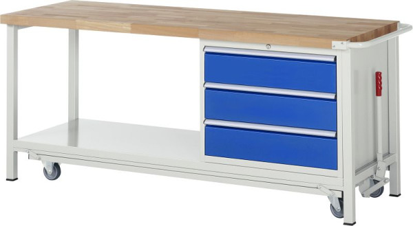 Etabli RAU avec châssis abaissable série 8000, 3x tiroir, étagère, 2000x880x700 mm, 05-8257A6-207B4F.11