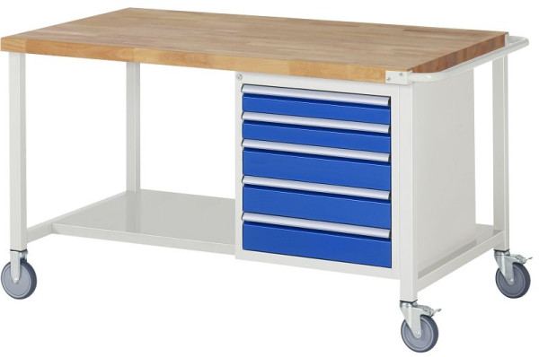 Etabli mobile RAU série 8000, 5 x tiroirs, étagère, 1500x880x900 mm, 05-8171A6-159B4S.11