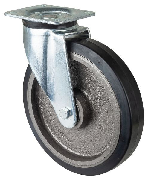 Roulette robuste BS Wheels, largeur de roue 50 mm, Ø roue 250 mm, capacité de charge 500 kg, bandages élastiques noirs, corps de roue coulé, roulements à billes, L600.B81.250
