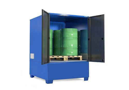 Dépôt de matières dangereuses DENIOS SteelSafe C, avec portes, pour 1 IBC ou 4 fûts, 280-244