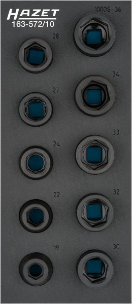 Jeu de douilles tournevis Hazet impact, carré creux 20 mm (3/4 pouce), profil hexagonal extérieur, nombre d'outils : 10, 163-572/10