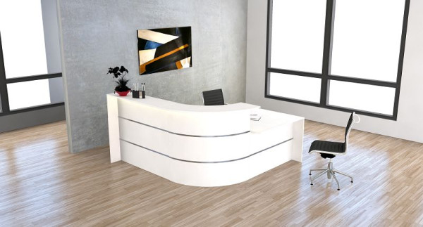 Kerkmann Bari petit comptoir en L avec zone de consultation, L 2350 mm x P 2000 mm x H 1120 mm, couleur : blanc, 21354710