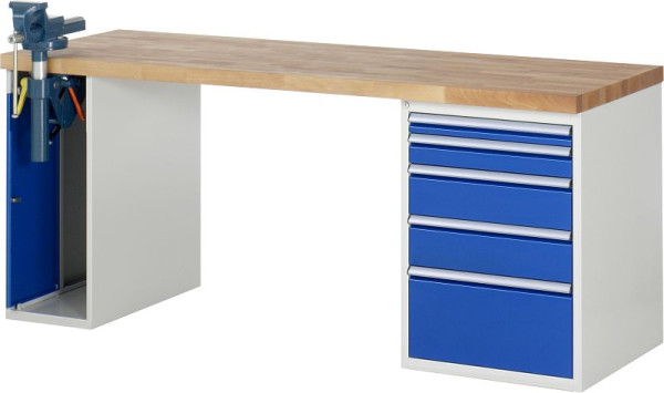 Etabli RAU série 7000 - conception modulaire, 5 x tiroirs, 1 x armoire à étaux, 2000x840x700 mm, 03-7511A2-207B4S.11
