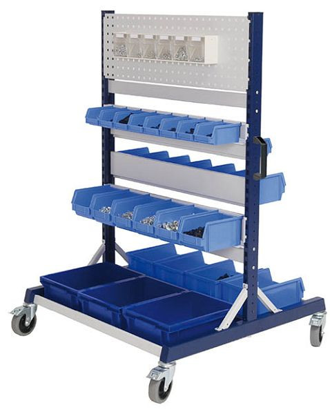 Bedrunka+Hirth workraster mobile double face, 2x paroi perforée, 4x porte-conteneurs, 2x étagère, dimensions en mm (LxPxH) : 1000 x 960 x 1476, 07.8310.02