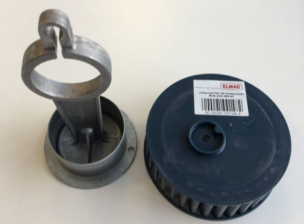Piston ELMAG complet + roue de ventilateur PVC 'KIT 901', MINI 200 / WORKERS BEST 'OL2' (sans huile), 9100149