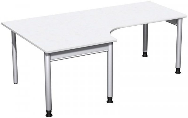 Bureau PC geramöbel gauche, réglable en hauteur, 2000x1200x680-820, blanc/argent, N-657322-WS