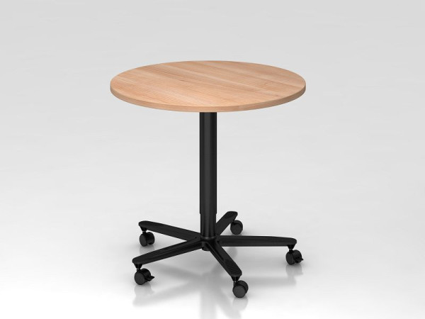 Table élévatrice colonne Hammerbacher 80cm ronde noyer/noir, cadre noir, VST08/N/D