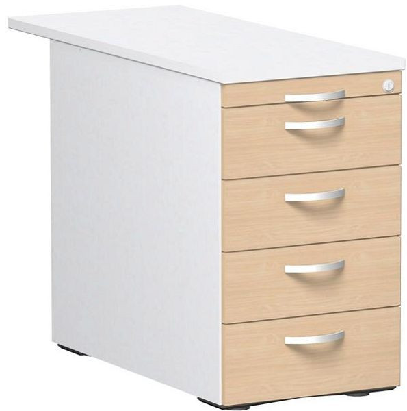 conteneur debout geramöbel avec 4 tiroirs en métal et plaque de recouvrement de 1000 mm, guide de tiroir à roulettes en métal, 438x1000x720, hêtre/blanc/blanc, N-0310SF4-BWW