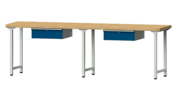 Bancs de travail ANKE table de travail, modèle 93, 2800 x 700 x 900 mm, RAL 7035/5010, BMP 50 mm, 400.419