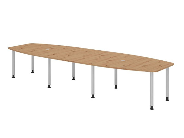 Table de conférence Hammerbacher KT40C, 400 x 130 cm, plateau : chêne noueux, épaisseur 25 mm, cadre à huit pieds argenté, tube rond 6 cm, hauteur de travail 72-74 cm, VKT40C/R/S