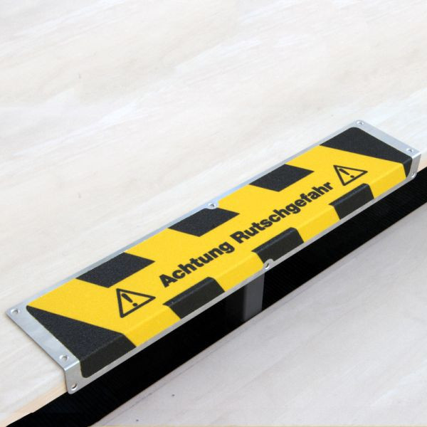 Pantalon de farine profilé de bord antidérapant en aluminium avec revêtement antidérapant m2, "Attention : danger de glissade" 120x635x45mm, AKM11F1