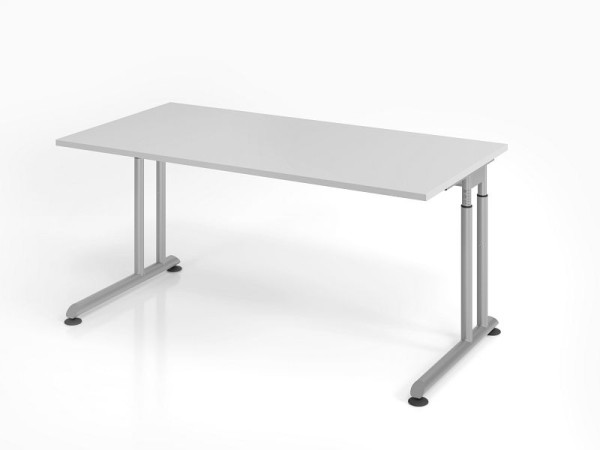 Bureau Hammerbacher ZS16, 160 x 80 cm, plateau : gris, épaisseur 25 mm, chant épais en ABS, forme rectangulaire, argent, VZS16/5/S