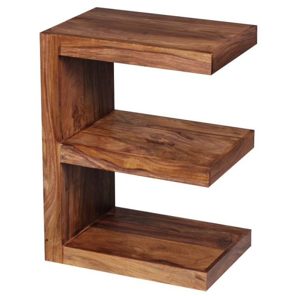 Wohnling table d'appoint MUMBAI bois massif Sheesham E Cube 60cm de haut design marron style maison de campagne, WL1.304