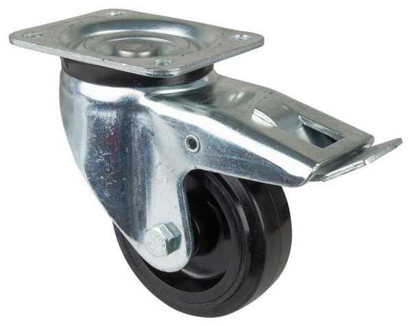 BS Rolls Roulette robuste avec frein, largeur 45 mm, Ø125 mm, jusqu'à 140 kg, bandages élastiques noirs, corps de roue en plastique, roulement à rouleaux, L620.B60.125