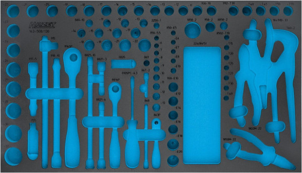 Insert en mousse souple à 2 composants Hazet, pour 163-508 dimensions / longueur : 691 mm x 392 mm taille de l'organisateur : 4/3+ (691 x 392 mm), 163-508L