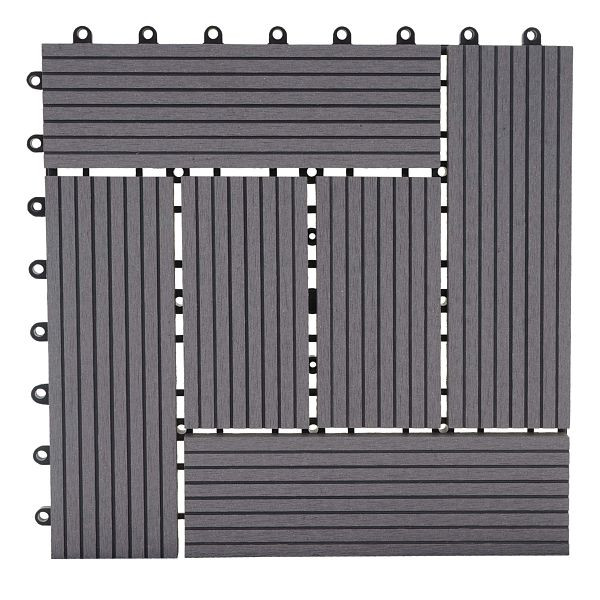 Carrelage de sol Mendler WPC Rhone, balcon/terrasse aspect bois, 11x chaque 30x30cm = 1m², Premium, offset gris, 57949