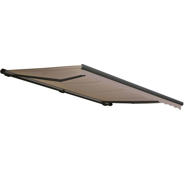 Store à cassette électrique Mendler T122, cantonnière cassette complète 4x3m, polyester sable, anthracite, 58266+34295+58310+62474