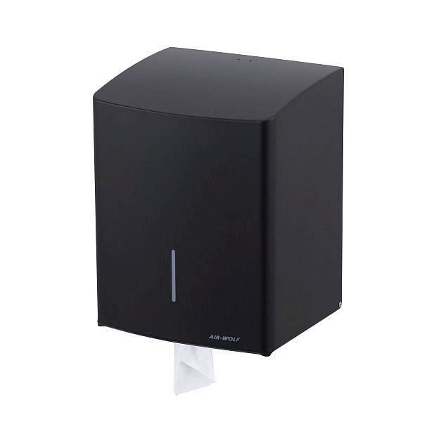Distributeur d'essuie-mains en rouleau Air Wolf, série Alpha, H x L x P : 345 x 265 x 221 mm, acier inoxydable noir mat, 60-117