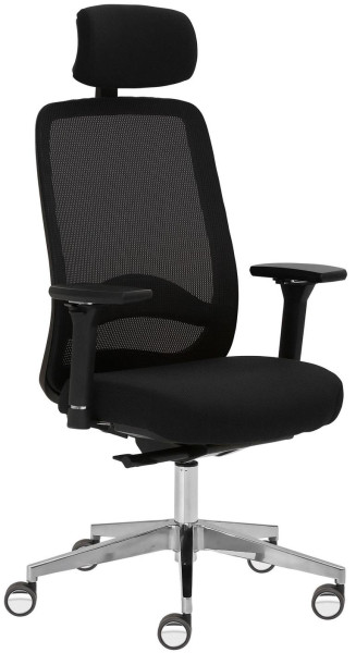 Mayer Sitzmöbel chaise pivotante, accoudoirs 4D, piètement en aluminium, dossier en résille, roulettes pour sols durs, noir, tissu, 2228_AV4D_KS_SYM++_POL_ROB_30617