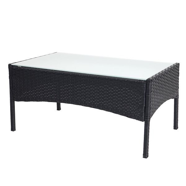 Table de jardin en polyrotin Mendler Halden, table d'appoint avec plateau en verre, anthracite, 52039