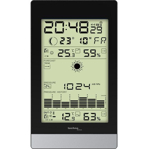 Station météo Technoline, radio-réveil DCF-77 avec possibilité de réglage manuel, dimensions : 108 x 184 x 28 mm, WS 9050