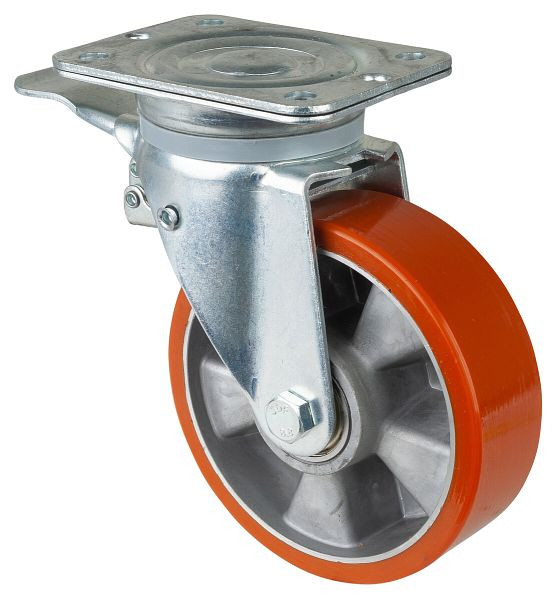 Roulettes BS Roulette forte charge avec frein, largeur 50 mm, Ø160 mm, jusqu'à 600 kg, polyuréthane coulé 95 Shore A, corps en aluminium, roulement à billes, N120.B90.163