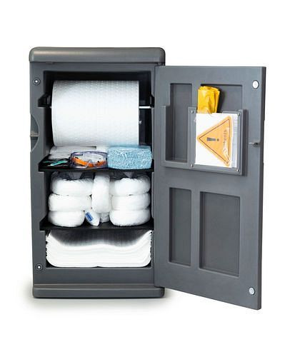Kit d'urgence mobile DENSORB, agent liant dans un chariot gris moyen, huile, 294-121